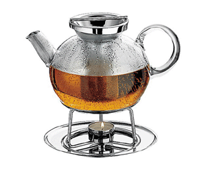 A teapot heated by a candle.